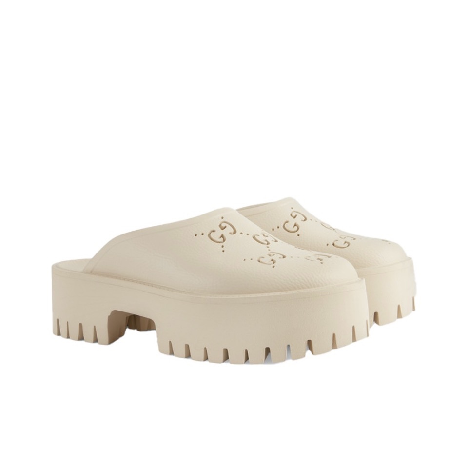 Gucci Shoes Hollow Double G Rubber Thick Slide Sandal (Replica)