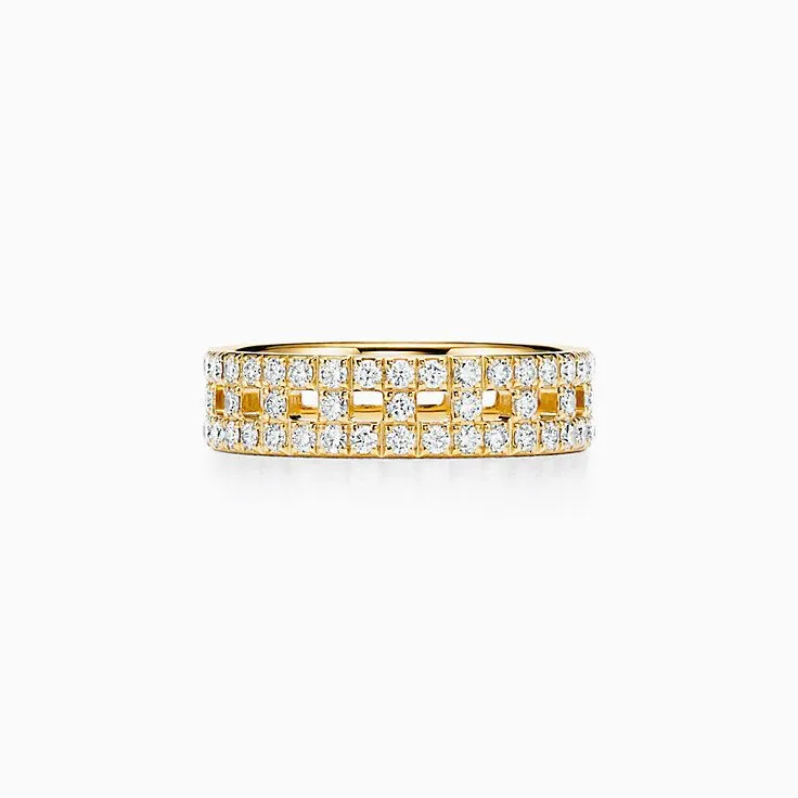 Nice Price Tiffany Female Tiffany T Paved Diamonds 5.5MM True Wide Ring White Gold/ Yellow Gold