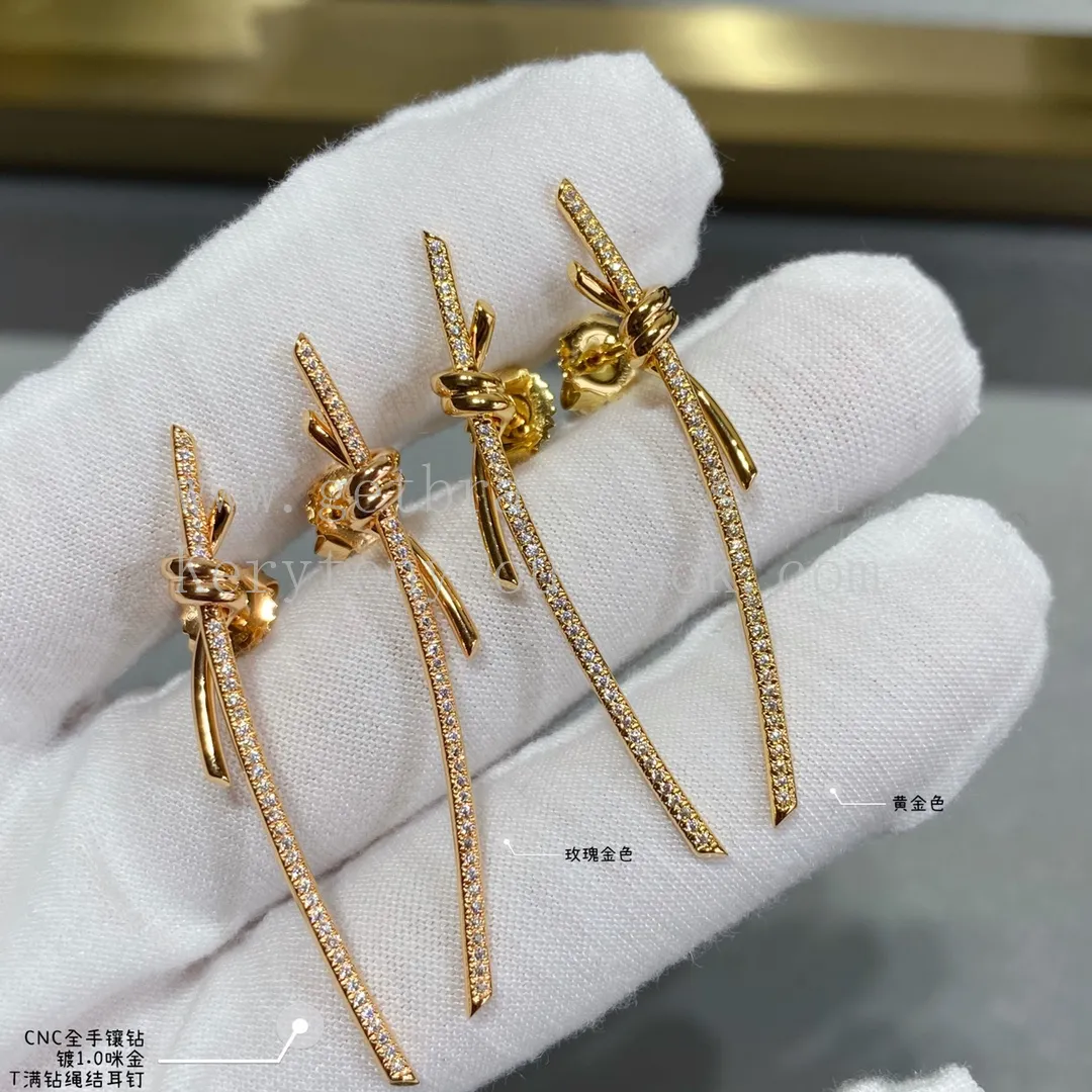 Tiffany Knot Drop Earrings in Yellow Gold/Rose Gold with Diamonds