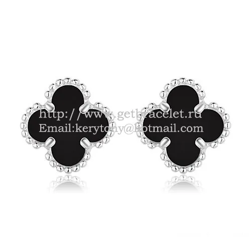 Van Cleef & Arpels Sweet Alhambra Earrings White Gold With Black Onyx Mother Of Pearl