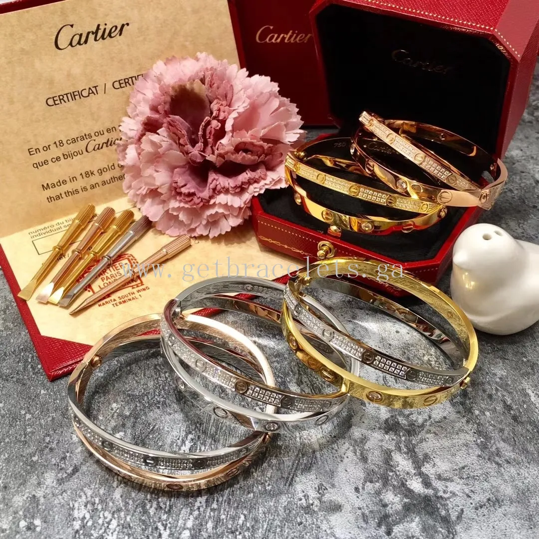 Cartier Double Love Diamond Paved Bracelet White Gold/Yellwo Gold/Rose Gold