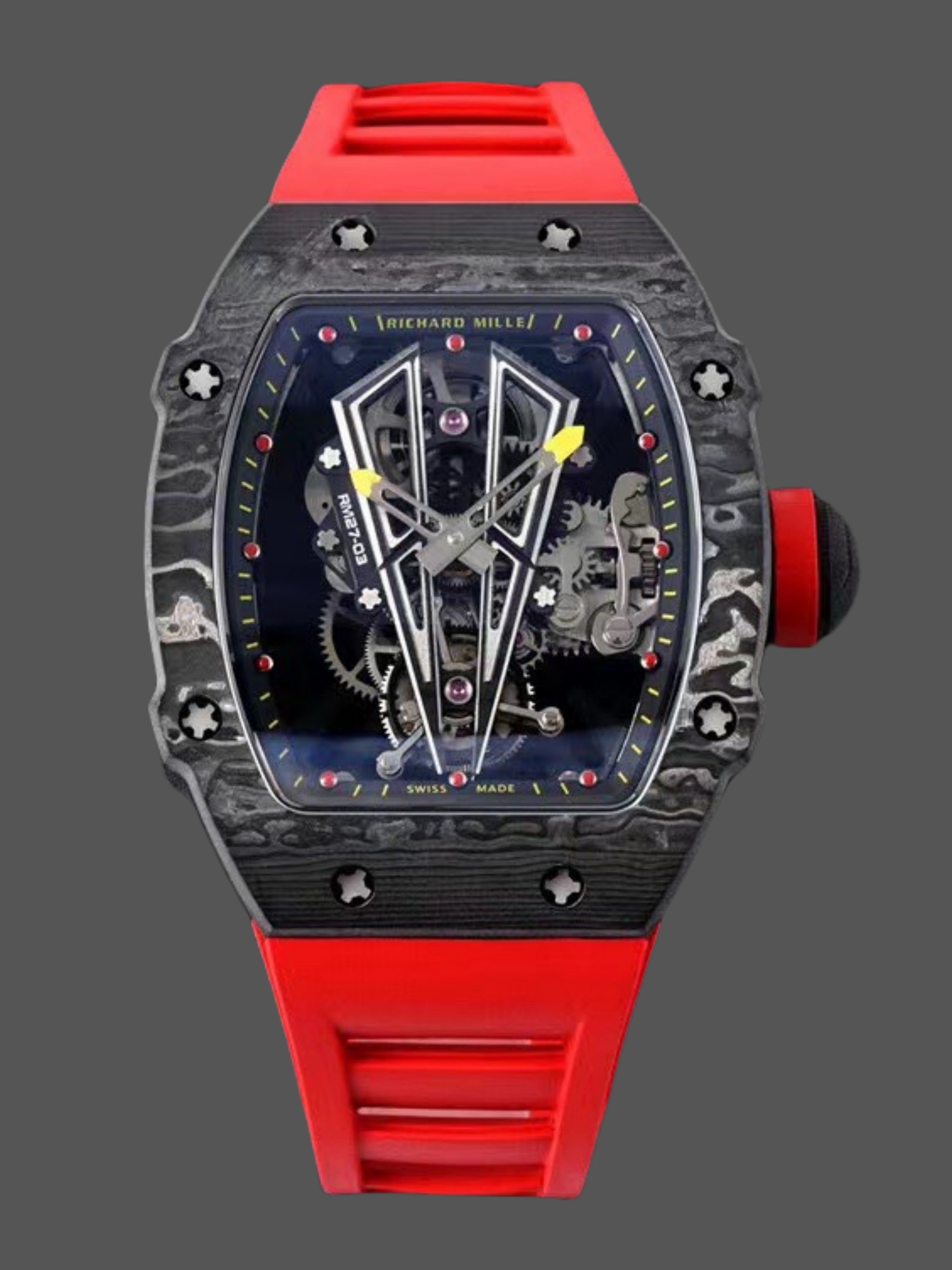 Replica RM 27-03 Rafael Nadal Black Tourbillon Red Rubber Strap
