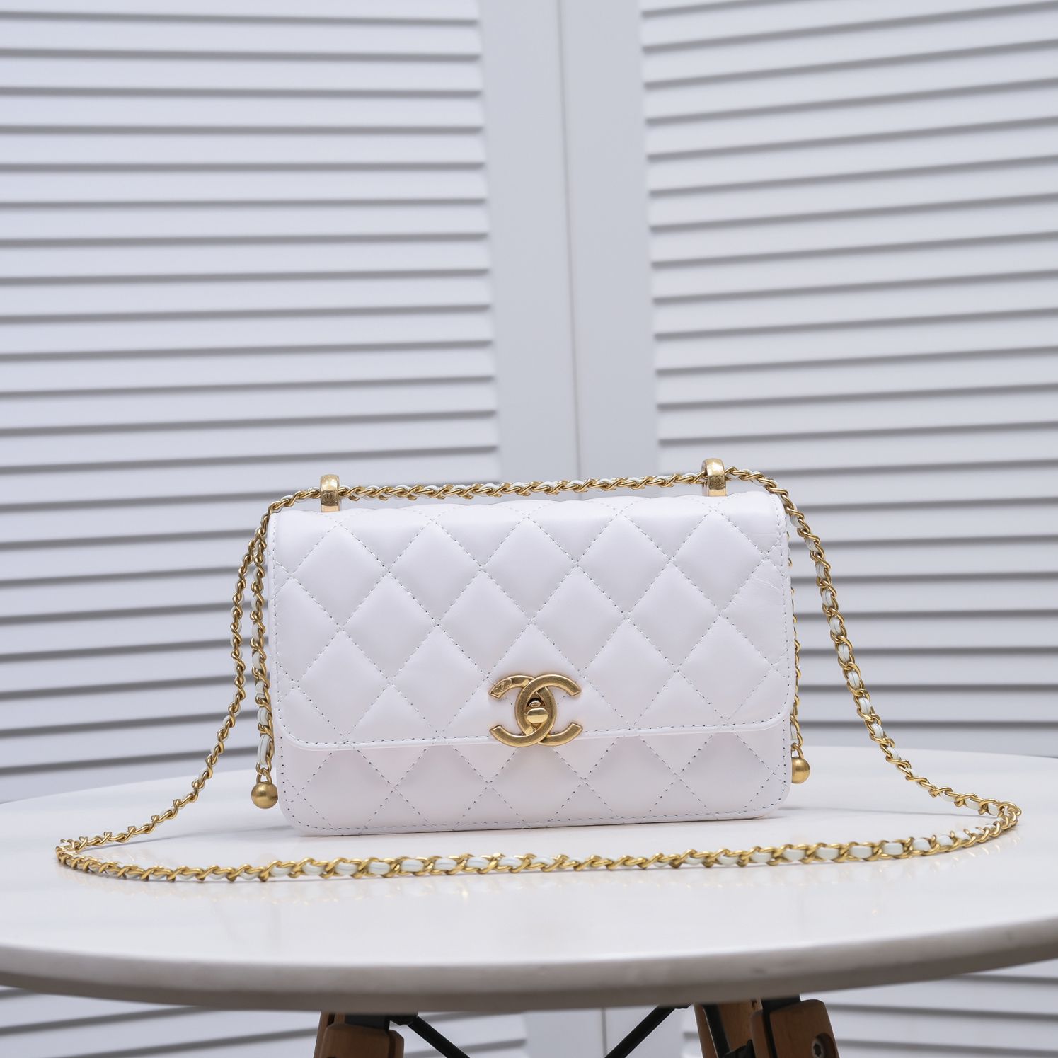 Chanel WOC Double Gold Ball Chain Shoulder Bag Handbag