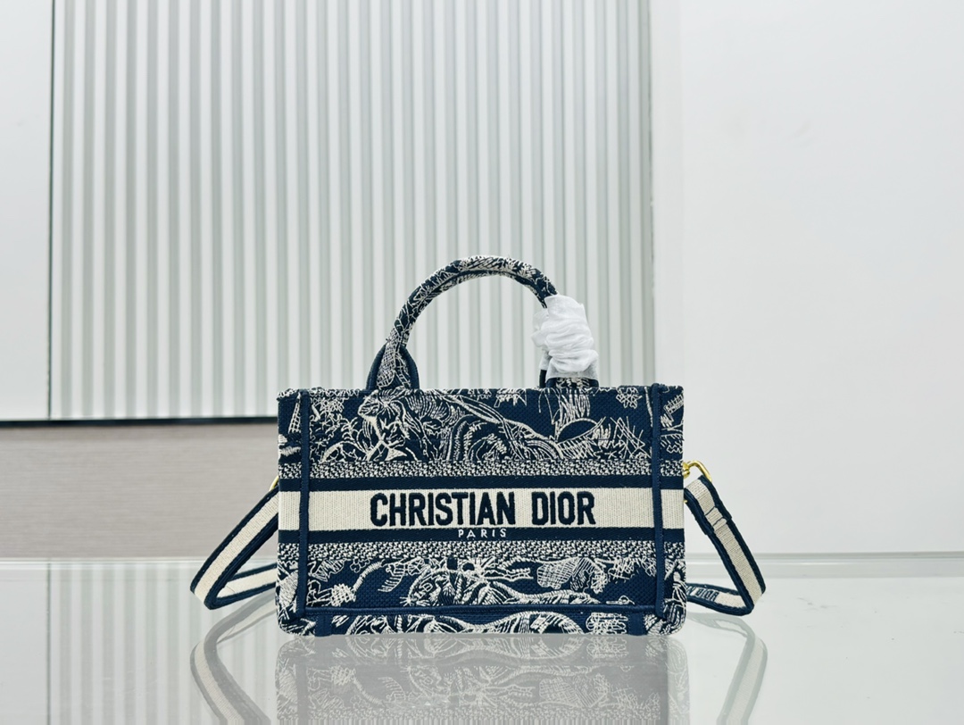 Dior Book Tote Mini Black And Blue Tiger Embroider Shoulder Bag Handbag