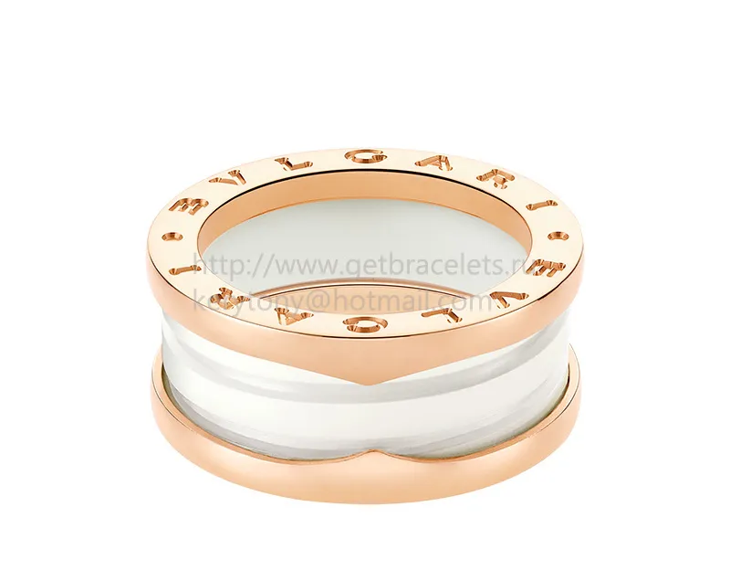B.zero1 White Ceramic and Rose Gold Ring