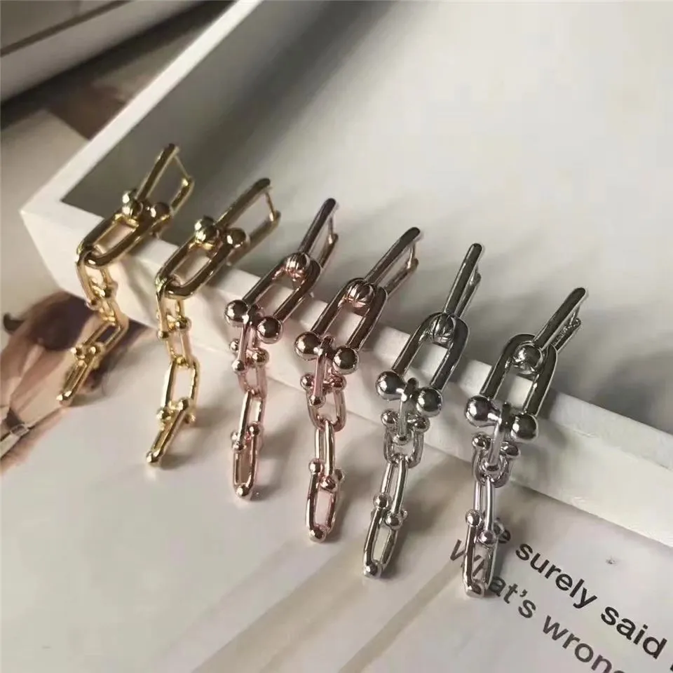 Tiffany Hardwear Interlocking Link Earrings Sterling Silver Couple Style Jewelry USA38087932/38087975