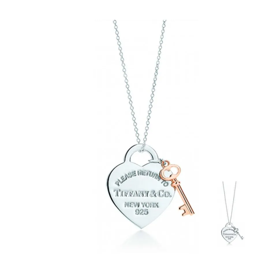 Top Tiffany Heart Tag Key Pendant Chain Necklace Mother's Day Gift GRP06364/30971531