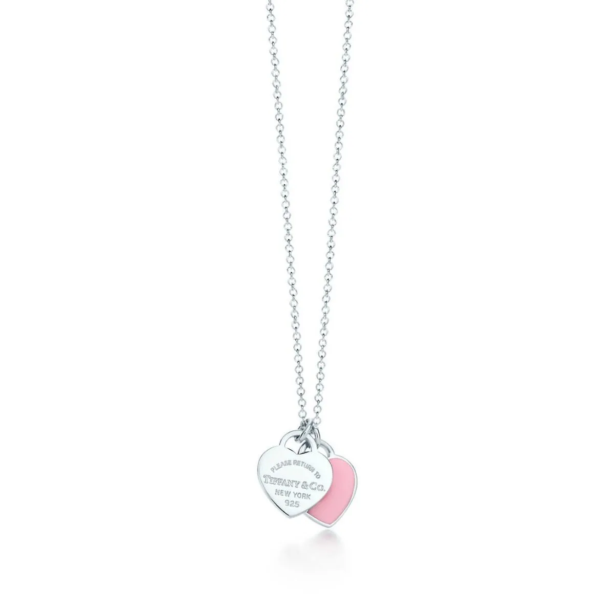 Tiffany & Co Return To Double Heart Tag Enamel Necklace 925 Silver For Ladies Pink/Red For Girls