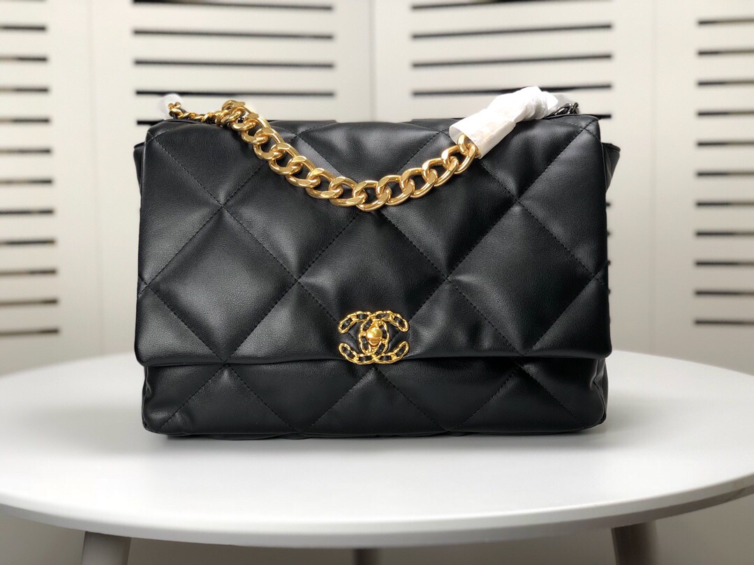 Chanel Lambskin Quilted Large19 Flap Shoulder Bag Handbag