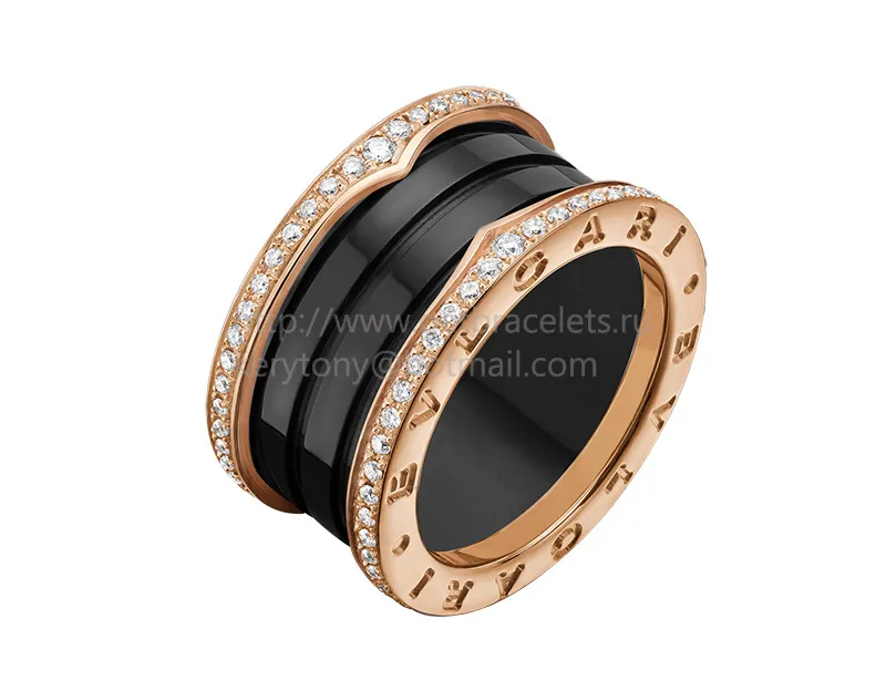 B.zero1 4-Band Ring Rose Gold and Black Ceramic with Pave Diamonds Along the Edges
