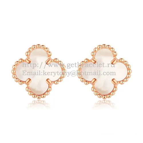Van Cleef & Arpels Sweet Alhambra Earrings Pink Gold With White Mother Of Pearl