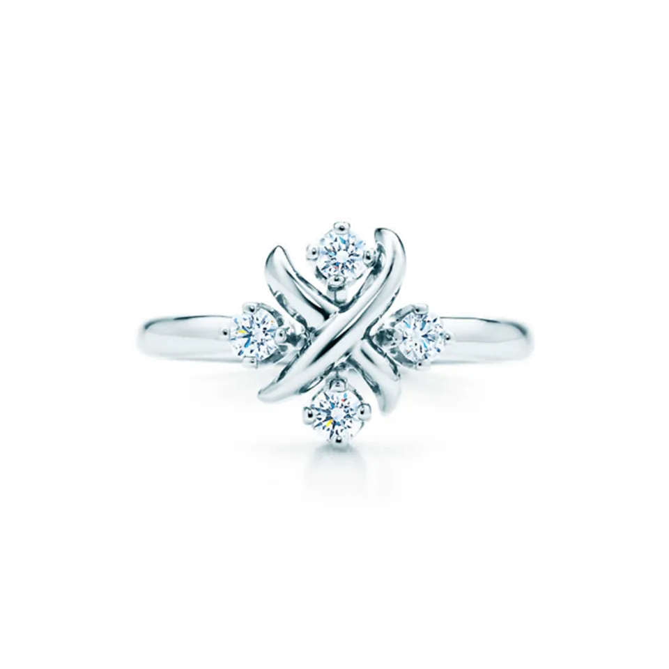 Tiffany & Co. Schlumberger Lynn Ring Diamonds Sterling Silver Jewelry Valentine Gift GRP03329