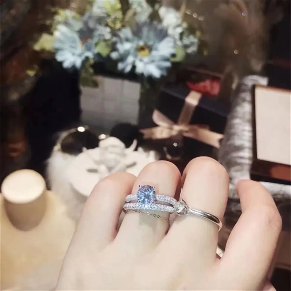 Tiffany Narrow Double Rings Set Paved Crystals 2021 Hot Selling