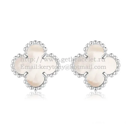 Van Cleef & Arpels Sweet Alhambra Earrings White Gold With White Mother Of Pearl