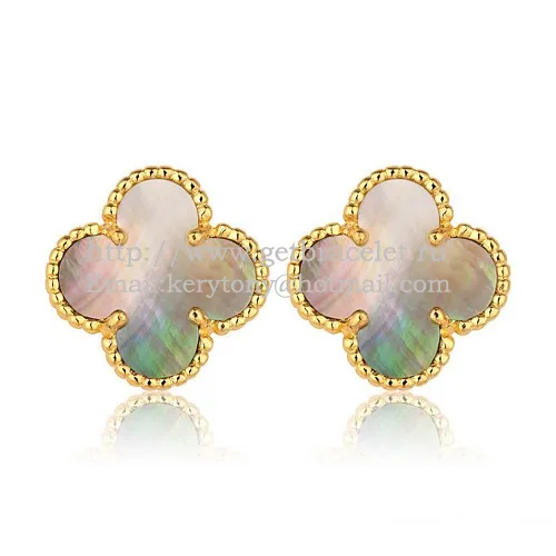Van Cleef & Arpels Sweet Alhambra Earrings Yellow Gold With Gray Mother Of Pearl