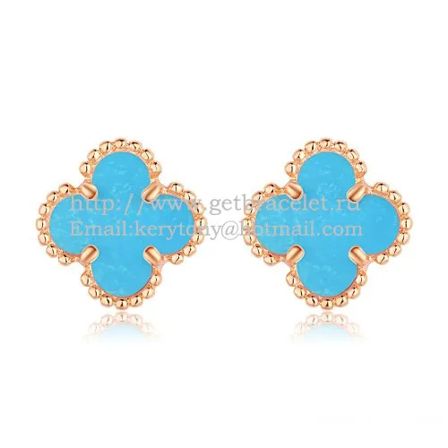 Van Cleef & Arpels Sweet Alhambra Earrings Pink Gold With Turquoise Mother Of Pearl