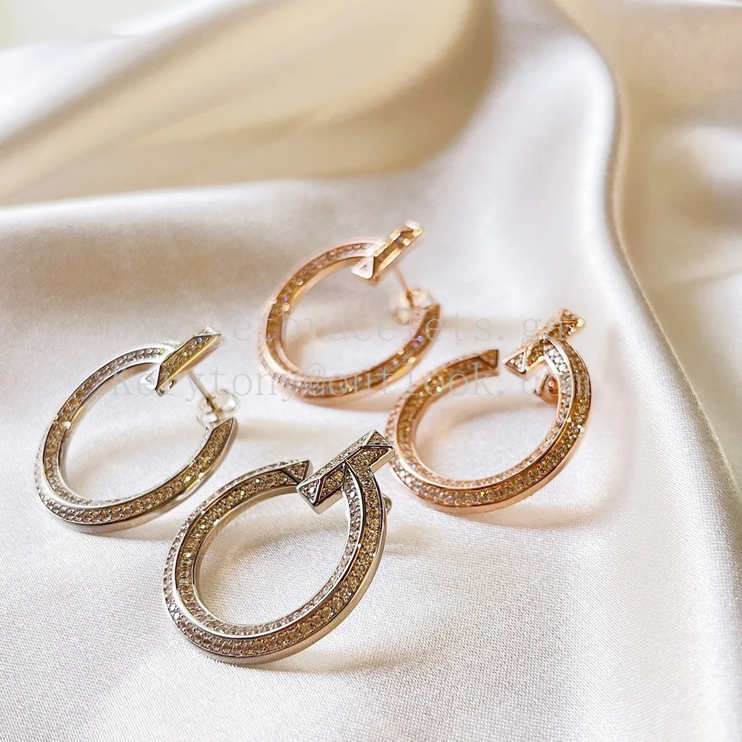 Tiffany T T1 Open Hoop Earrings in Rose Gold/White Gold With Pave Diamonds