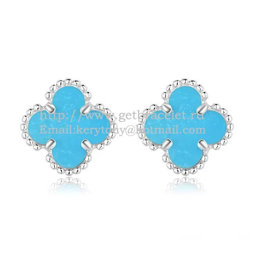 Van Cleef & Arpels Sweet Alhambra Earrings White Gold With Turquoise Mother Of Pearl