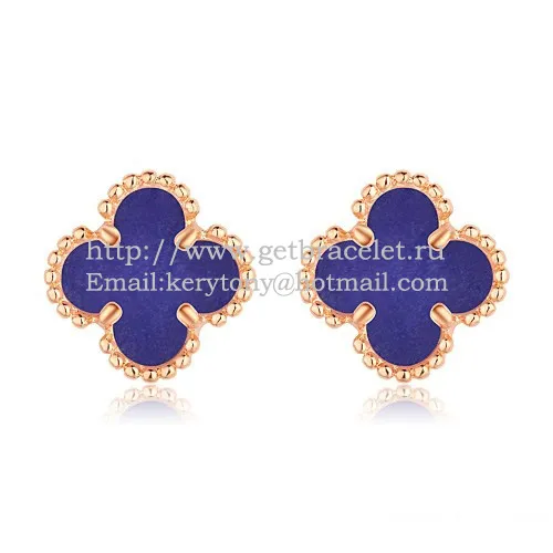 Van Cleef & Arpels Sweet Alhambra Earrings Pink Gold With Lapis Stone Mother Of Pearl