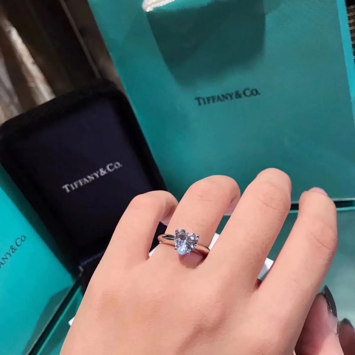 Top Tiffany Heart-shaped Crystal Ring Stylish Style Best Gift