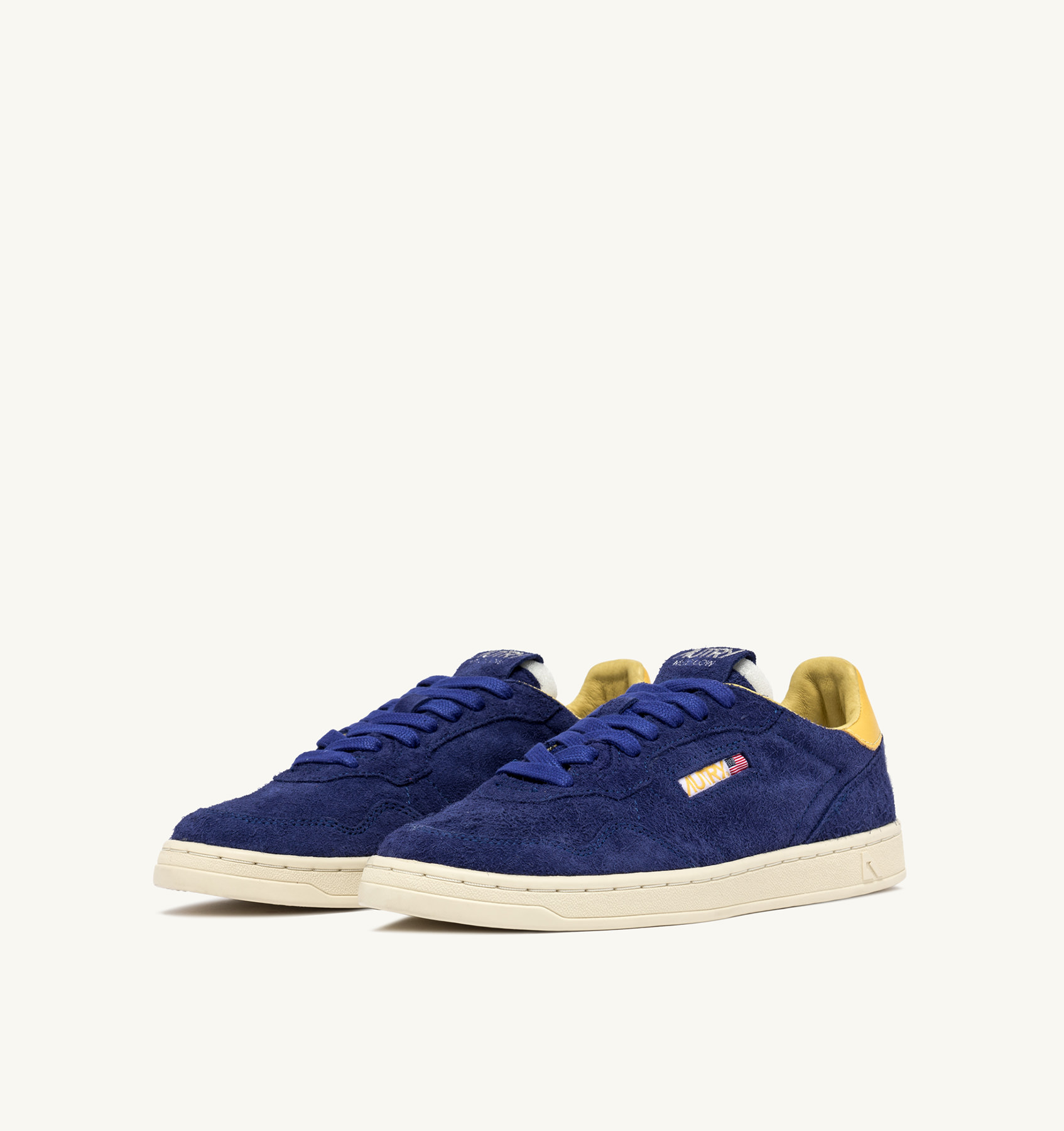NEW FLAT LOW SNEAKERS IN LANZULI AND DANDELION SUEDE