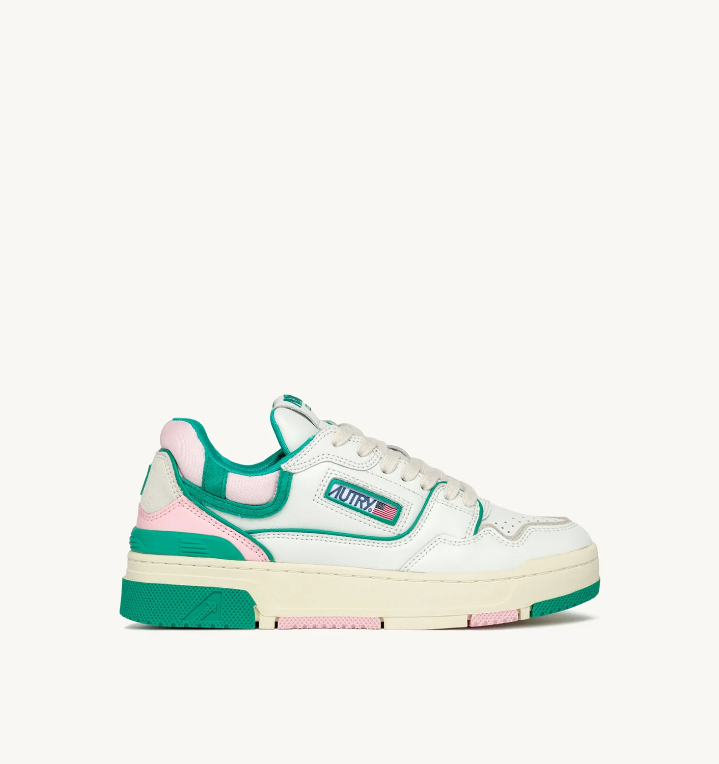 CLC SNEAKERS IN LEATHER COLOR WHITE GREEN AND PINK