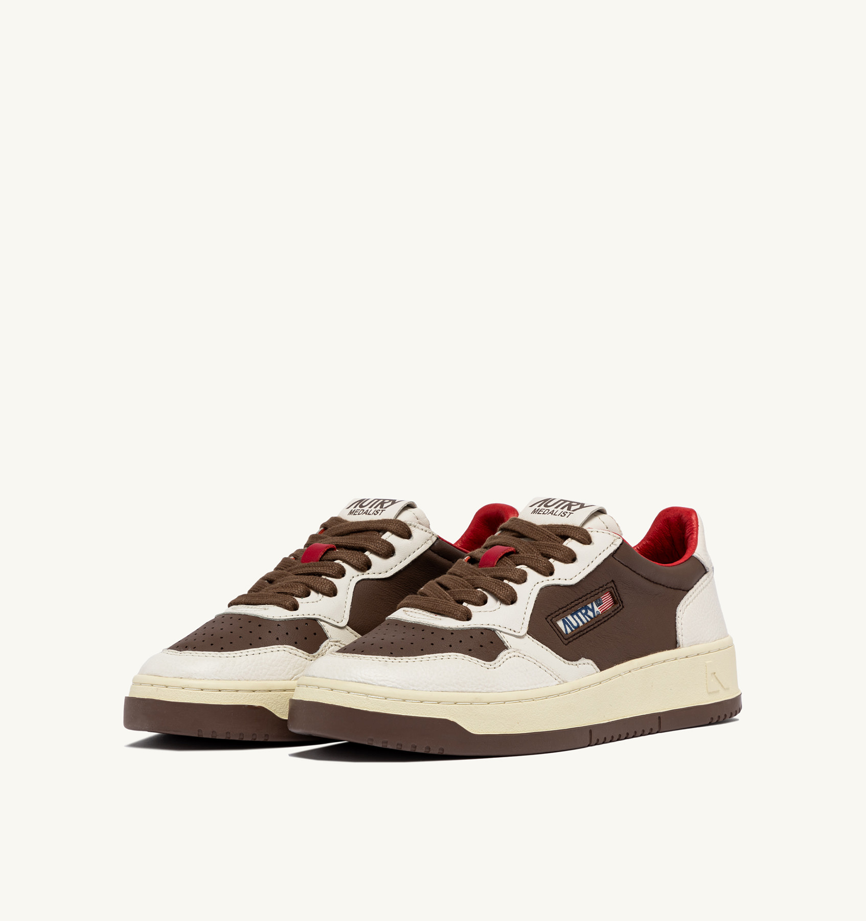 MEDALIST LOW SNEAKERS IN BROWN LEATHER AND NEUTRAL-TONE NAPPA