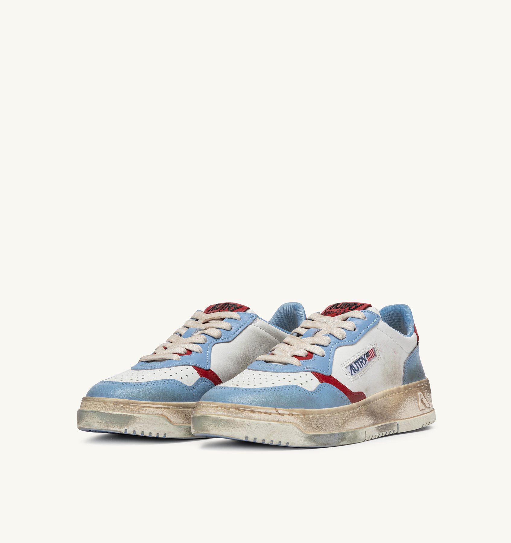 SUPER VINTAGE MEDALIST LOW SNEAKERS IN WHITE, LIGHT BLUE AND RED LEATHER