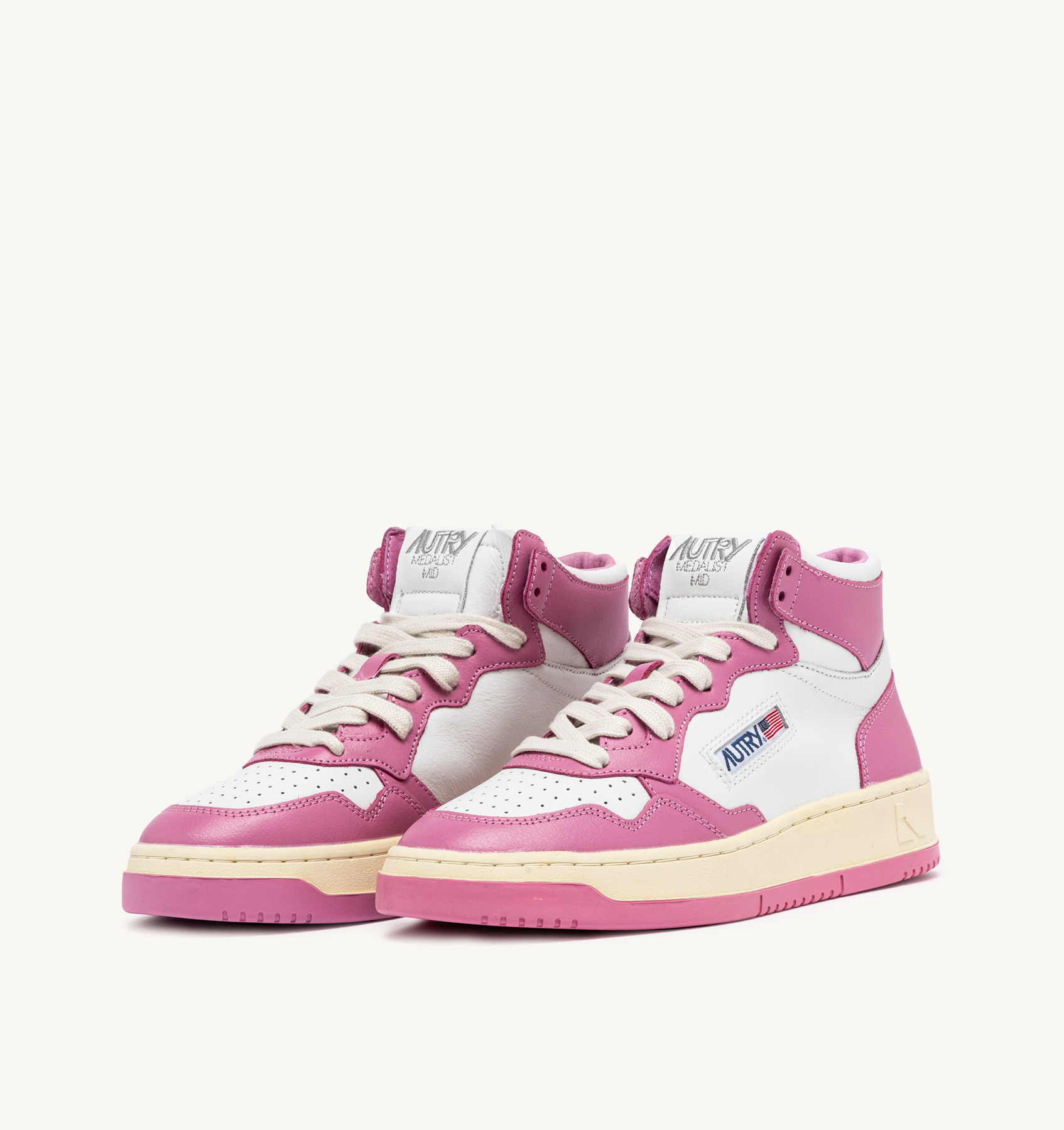 MEDALIST MID SNEAKERS IN BICOLOR LEATHER WHITE AND MAUVE