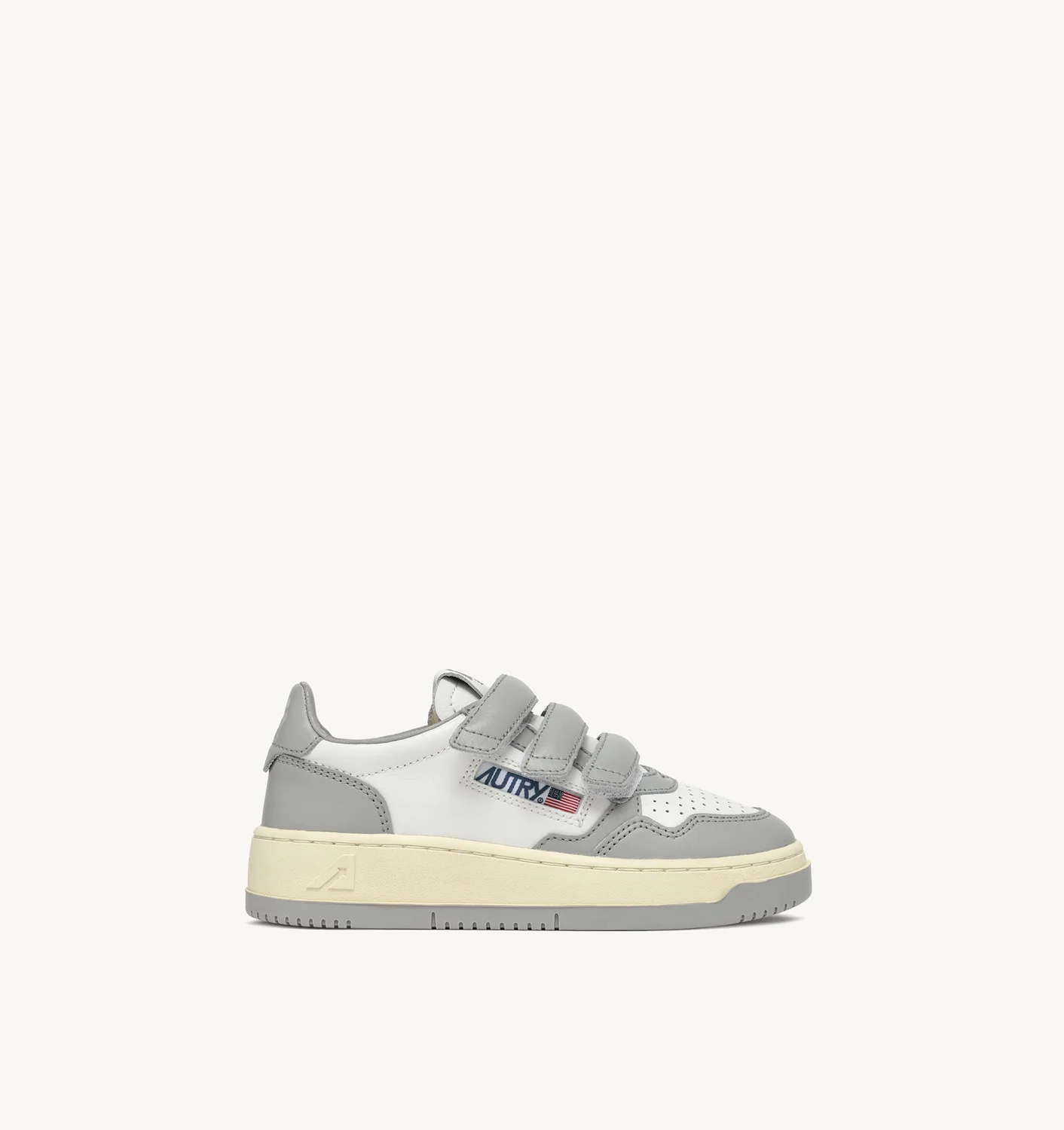 KIDSTRIPES LOW SNEAKERS IN WHITE AND LIGHT GRAY LEATHER