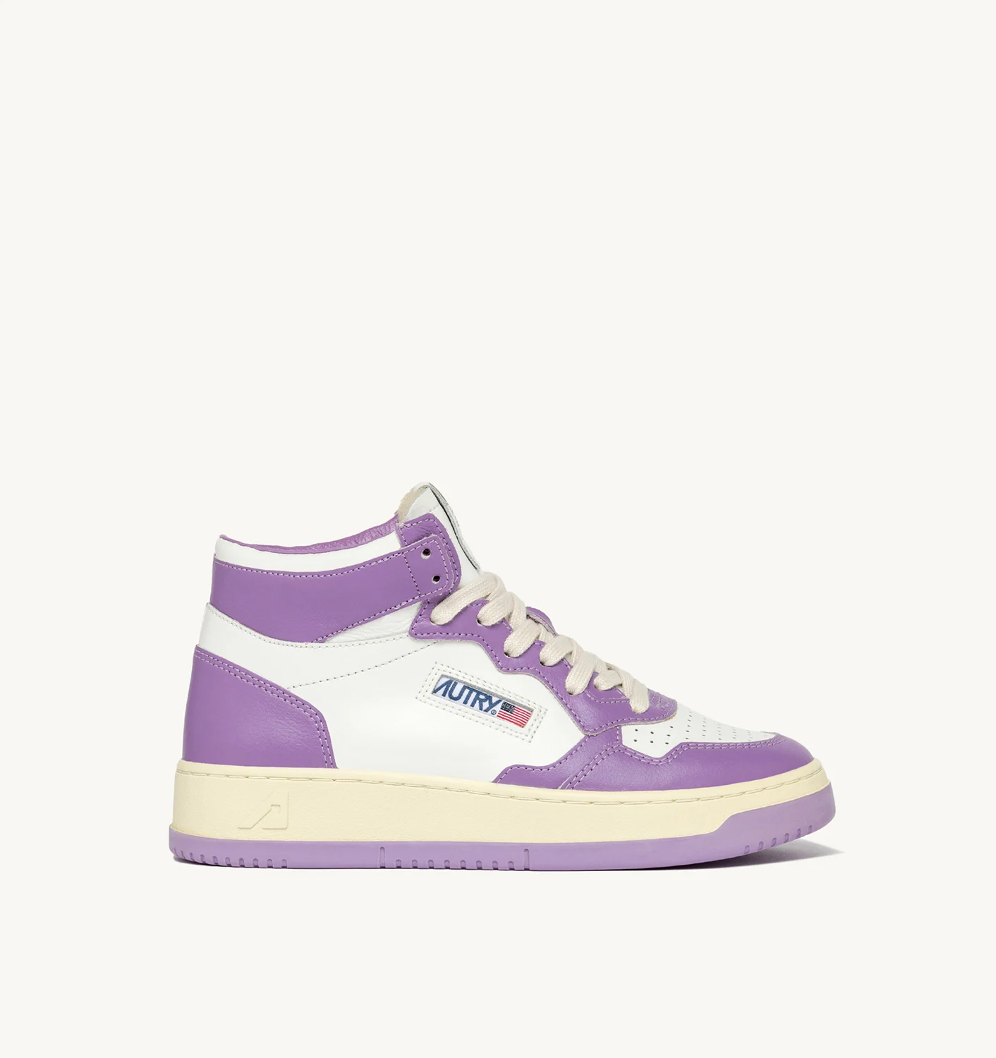 MEDALIST MID BI-COLOR SNEAKERS IN WHITE AND LILAC LEATHER