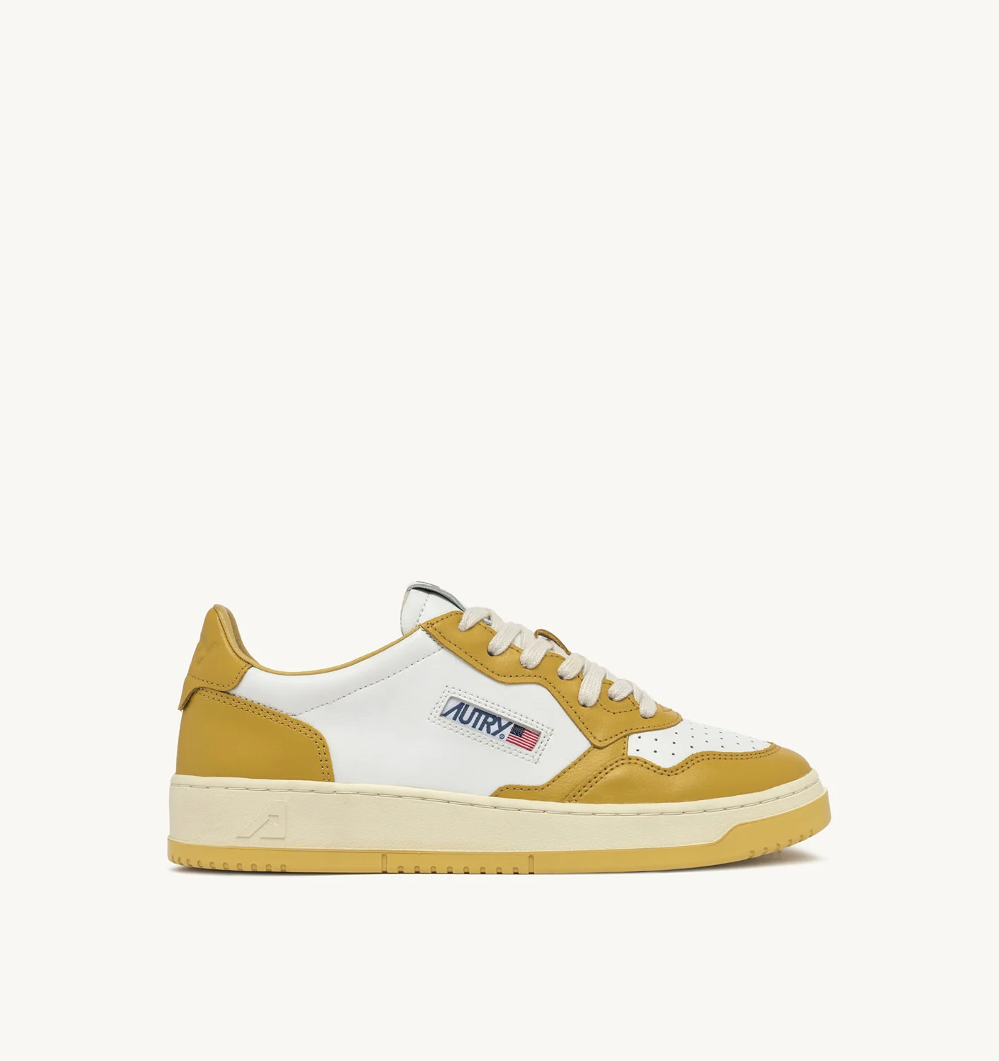 MEDALIST LOW BICOLOR SNEAKERS IN WHITE AND HONEY-YELLOW LEATHER