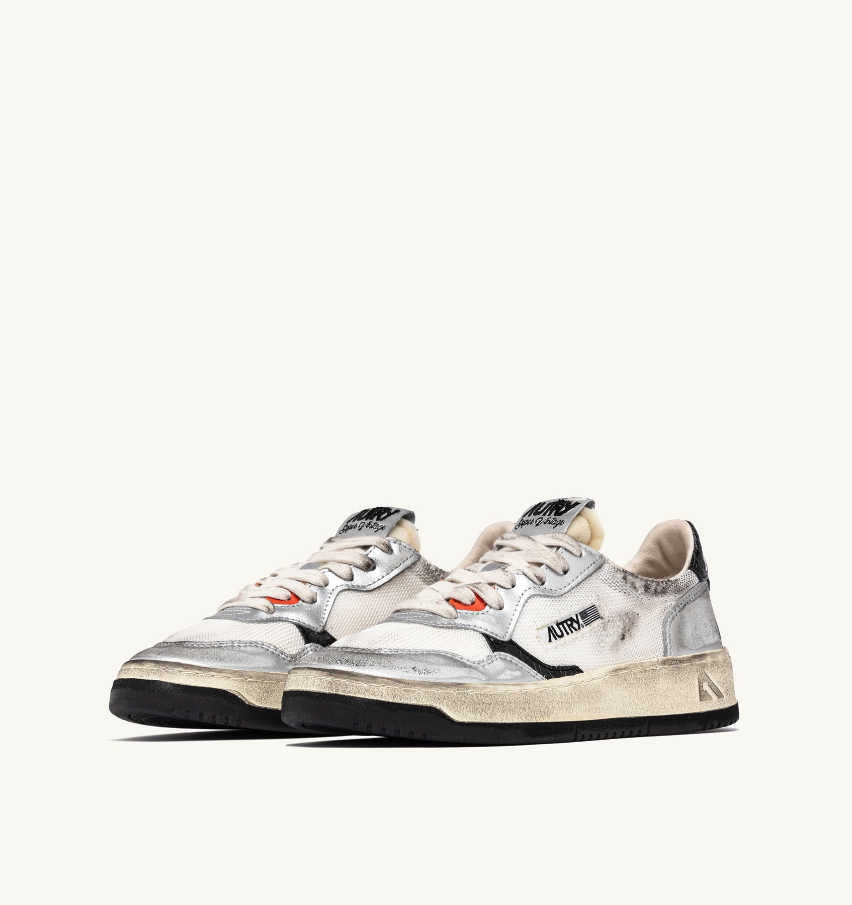 MEDALIST LOW SUPER VINTAGE SNEAKERS IN WHITE MESH, SILVER SUEDE AND BLACK LEATHER