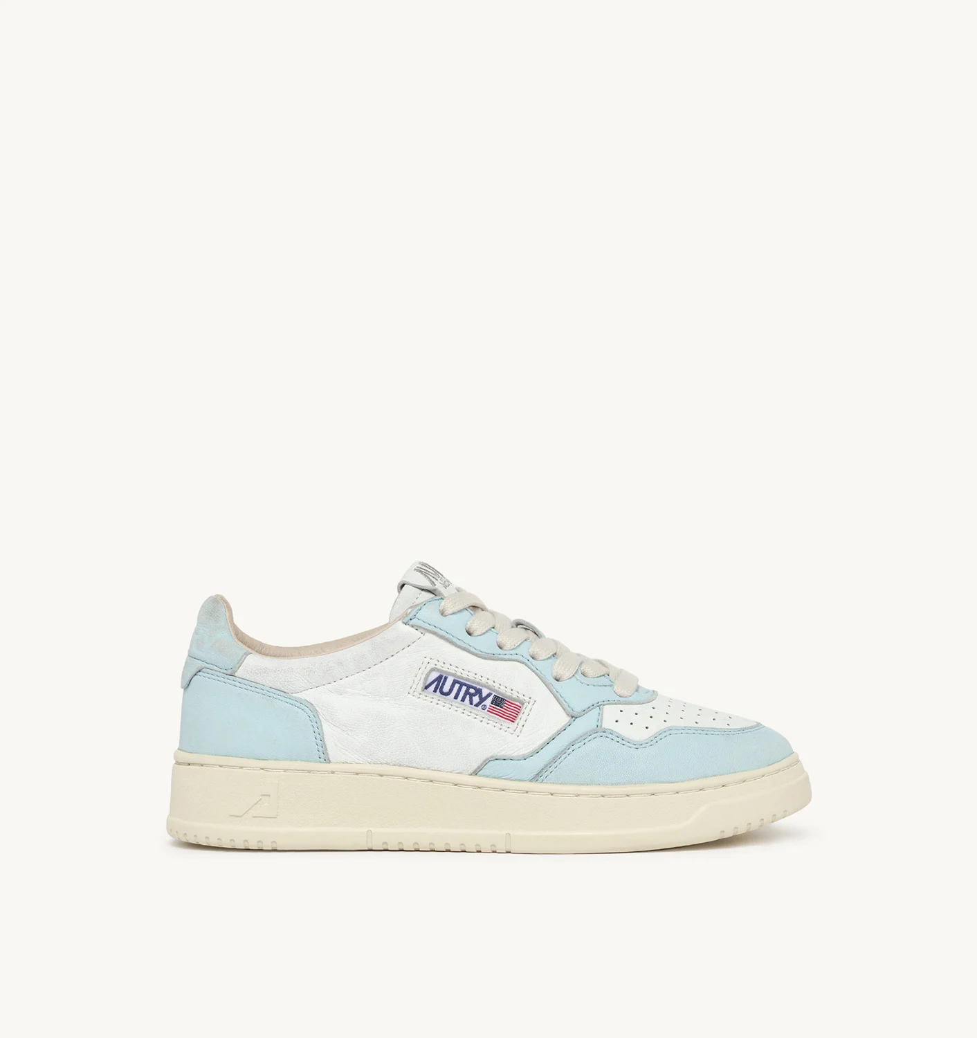 MEDALIST LOW BI-COLOR SNEAKERS IN WHITE AND LIGHT BLUE WASHED GOATSKIN