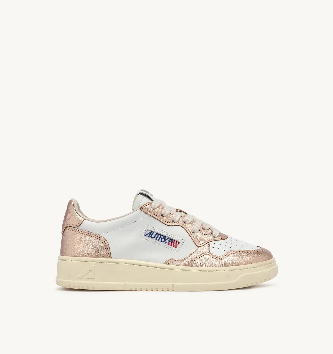 MEDALIST LOW-TOP BICOLOR SNEAKERS IN LEATHER COLOR WHITE AND METALIZED COPPER