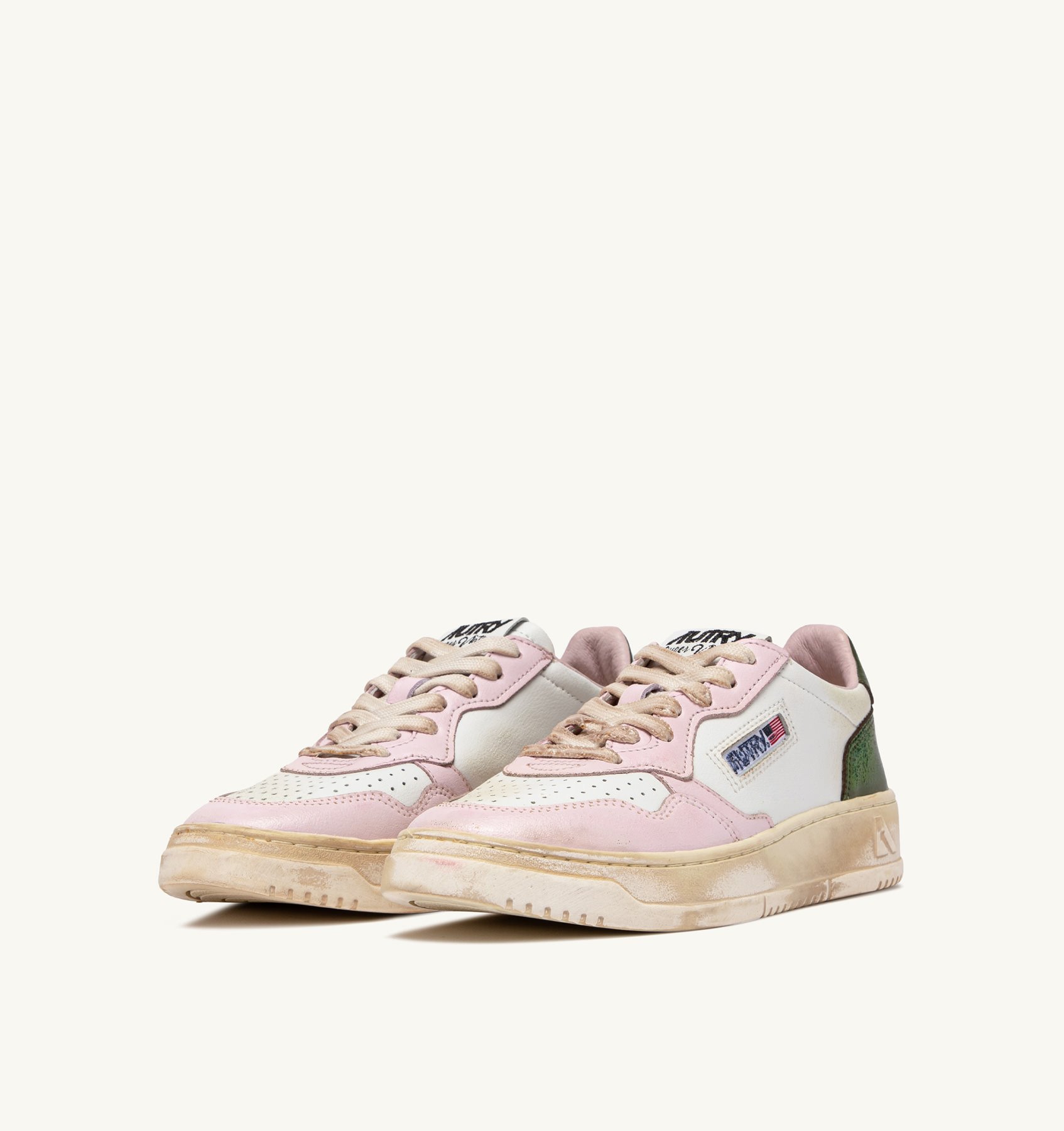 MEDALIST LOW SUPER VINTAGE SNEAKERS IN WHITE, PINK AND GREEN LEATHER