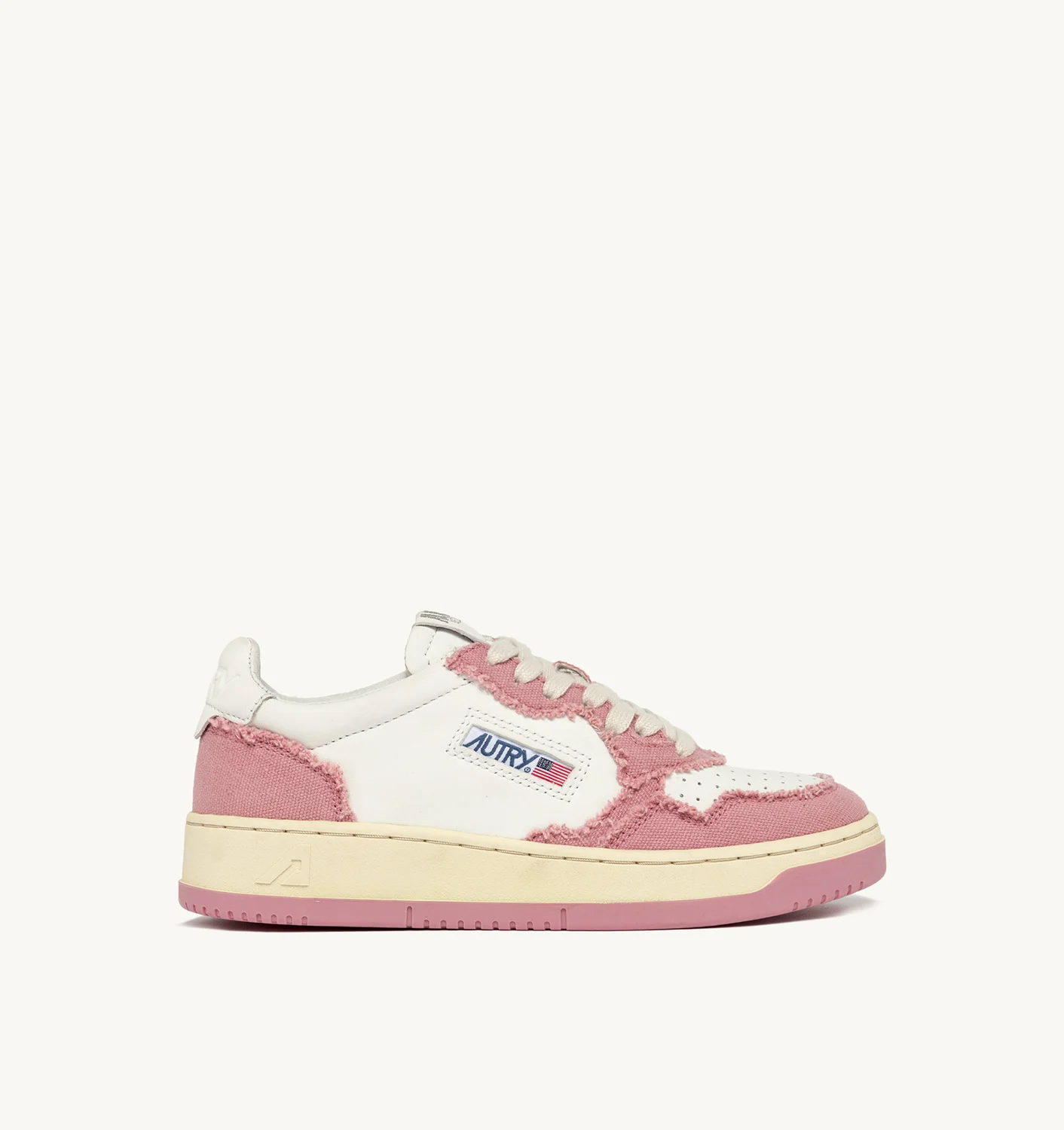 MEDALIST LOW SNEAKERS IN WHITE LEATHER AND PINK CANVAS