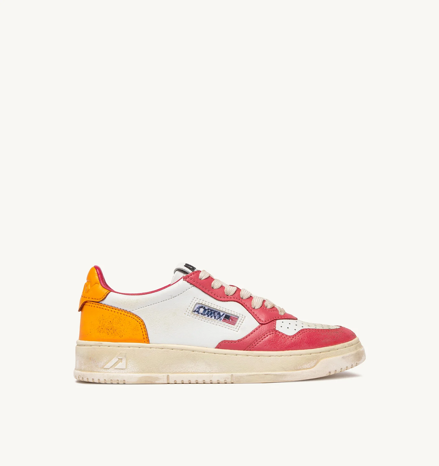 MEDALIST LOW SUPER VINTAGE SNEAKERS IN WHITE, PINK AND ORANGE LEATHER