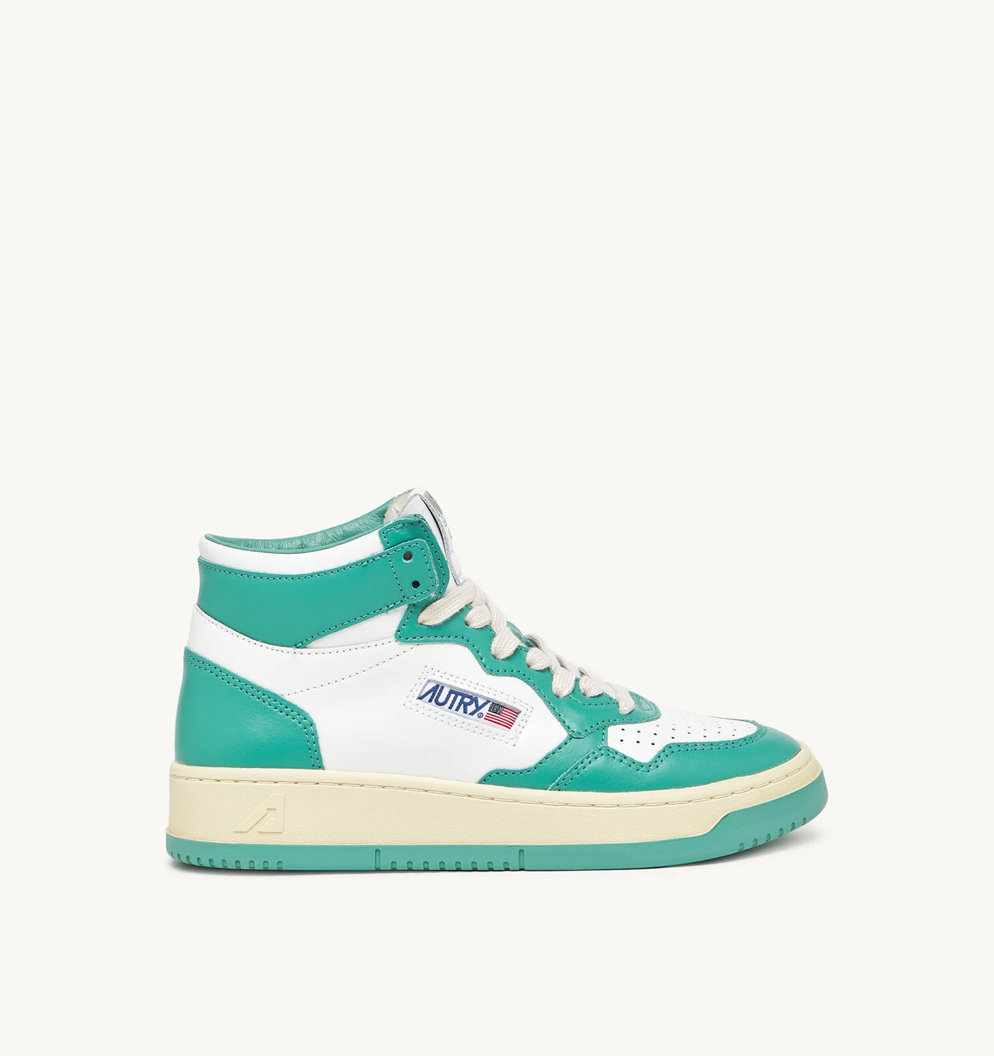 MEDALIST MID IN WHITE AND GREEN TWO-TONE LEATHER