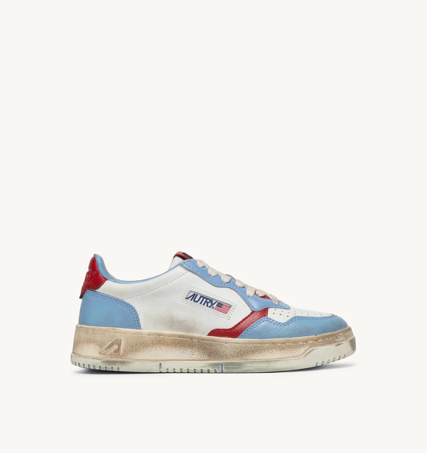 SUPER VINTAGE MEDALIST LOW SNEAKERS IN WHITE, LIGHT BLUE AND RED LEATHER