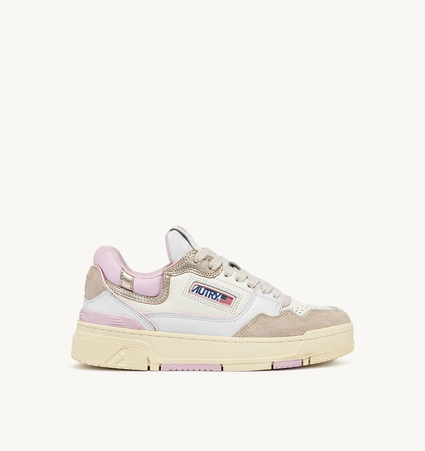 CLC LOW SNEAKERS IN WHITE, PINK AND BEIGE LEATHER