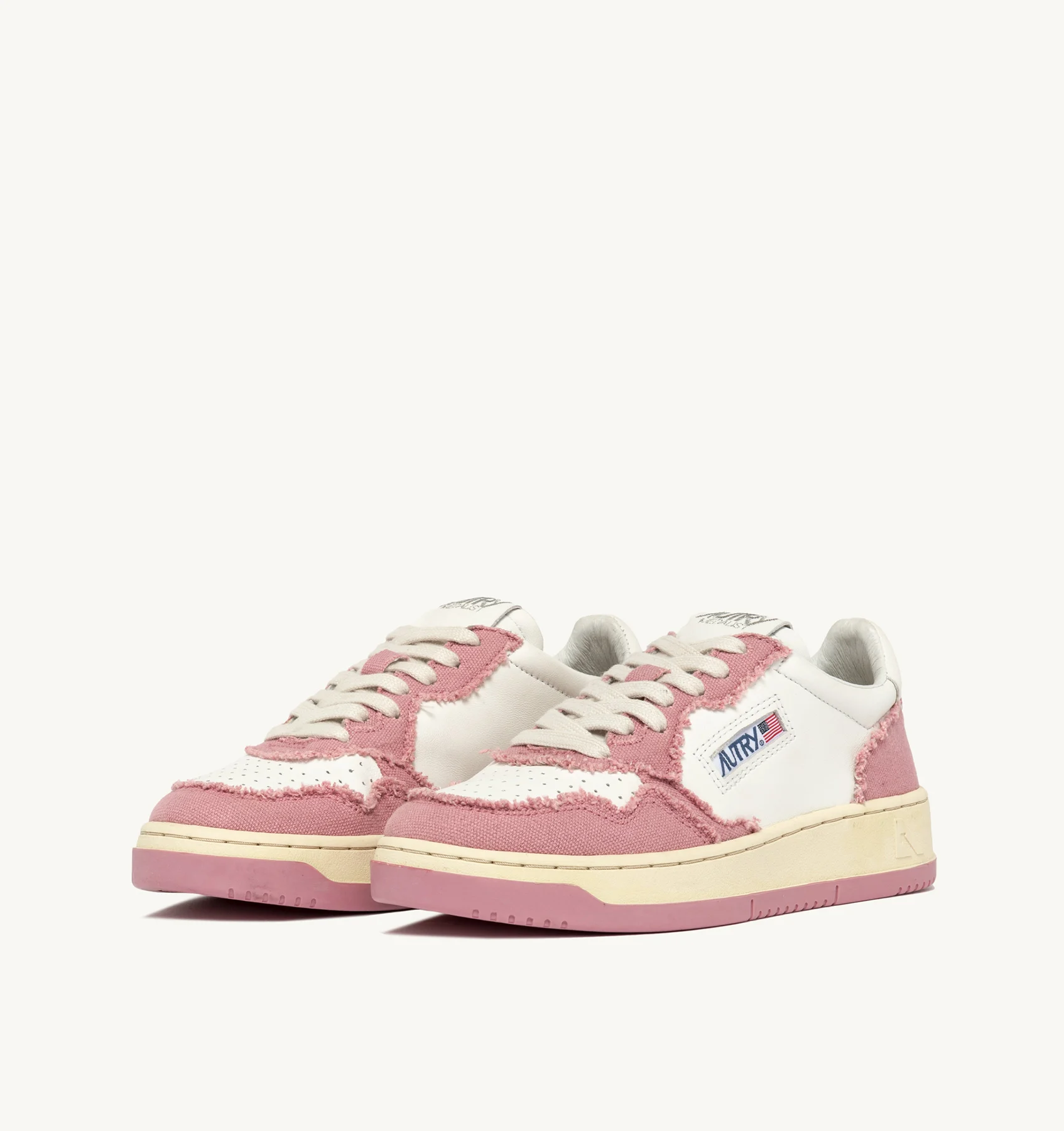 MEDALIST LOW SNEAKERS IN WHITE LEATHER AND PINK CANVAS