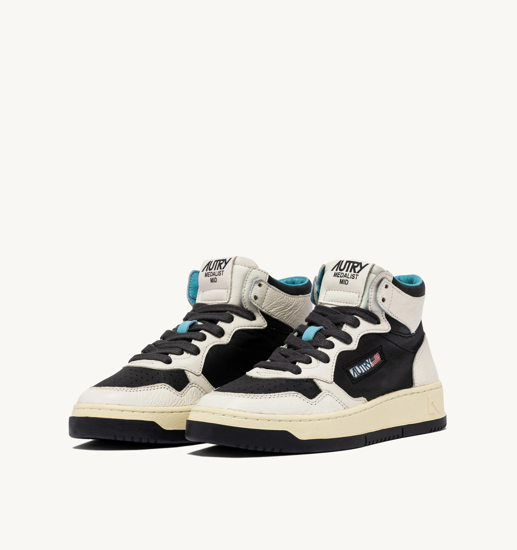 MEDALIST MID SNEAKERS IN BLACK LEATHER AND NEUTRAL-TONE NAPPA