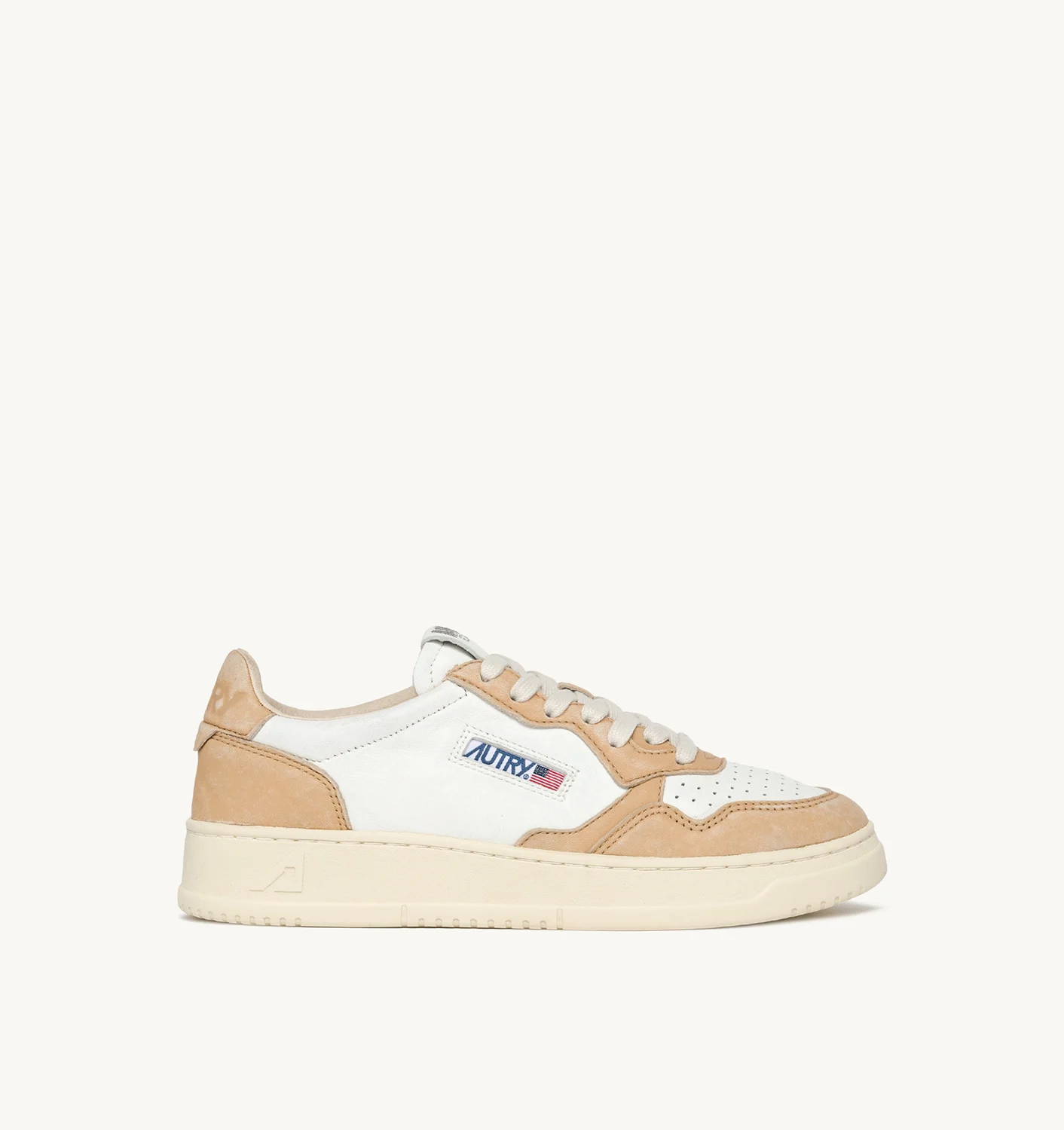 MEDALIST LOW BI-COLOR SNEAKERS IN WHITE AND BEIGE WASHED GOATSKIN