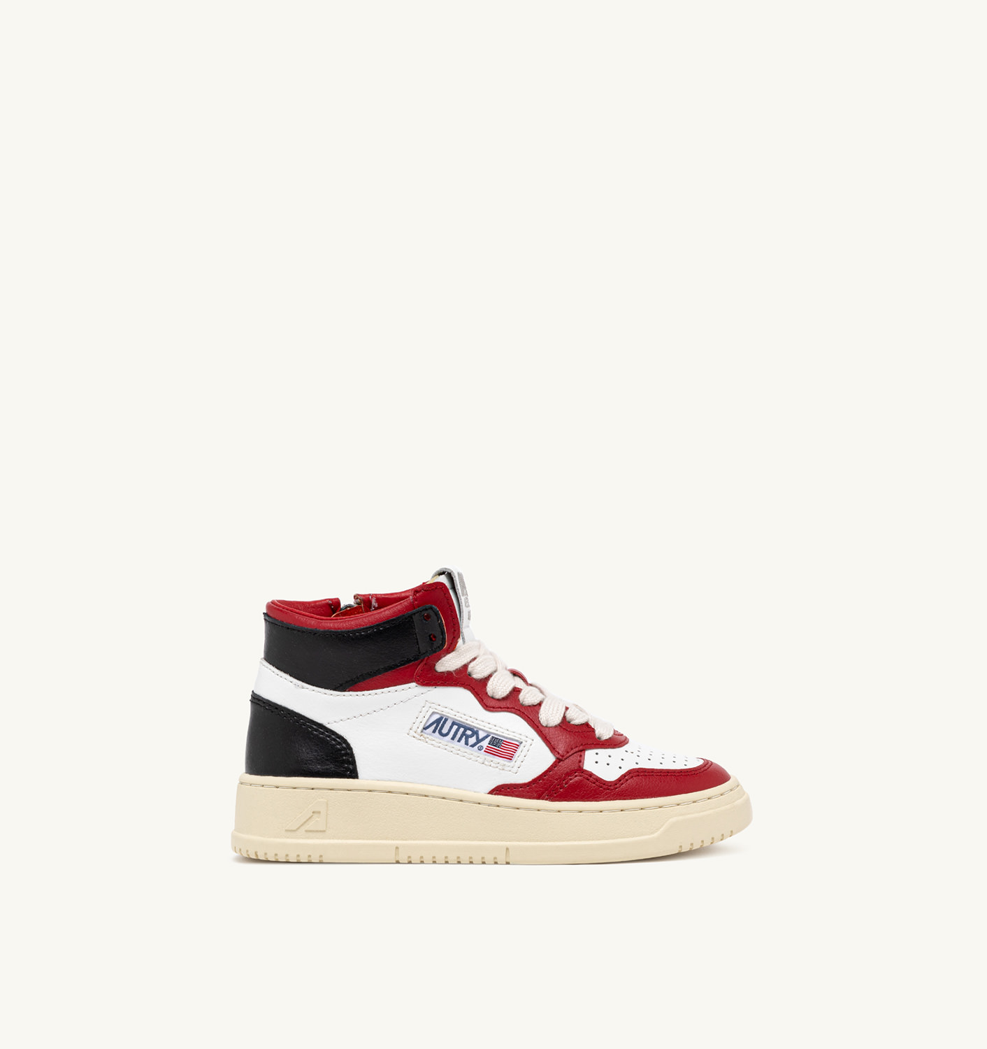 MEDALIST KIDS MID SNEAKERS IN LEATHER COLOR WHITE RED AND BLACK
