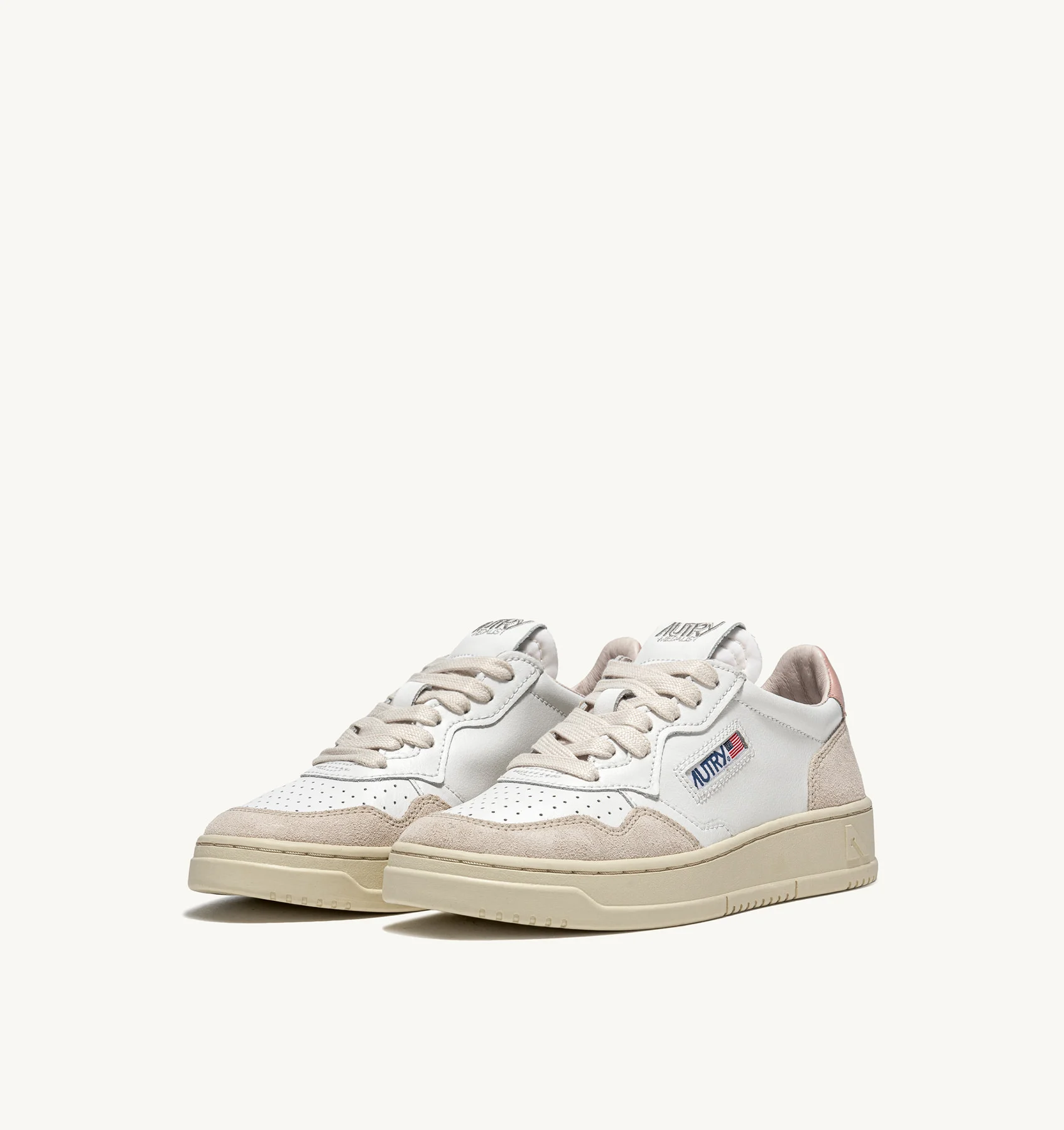 MEDALIST LOW SNEAKERS IN WHITE AND POWDER LEATHER AND BEIGE SUEDE