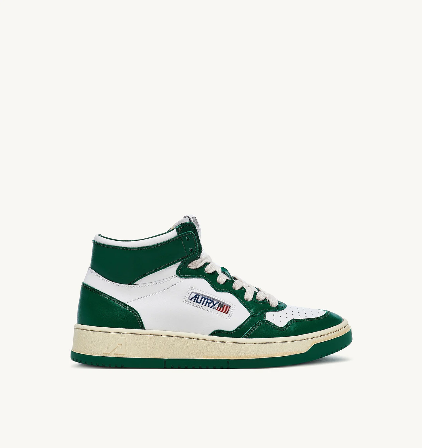 MEDALIST MID SNEAKERS IN WHITE AND GREEN LEATHER