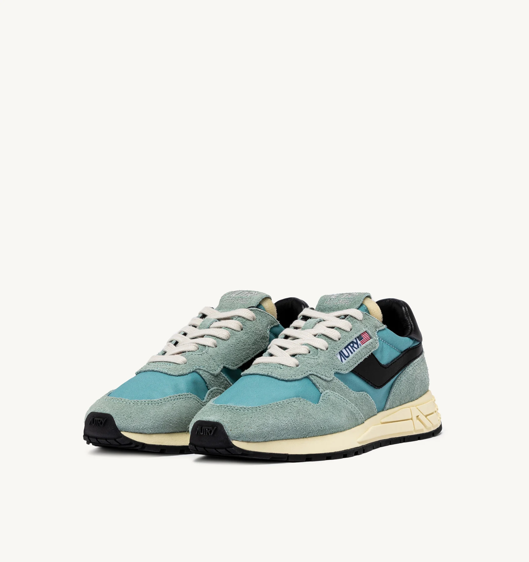 REELWIND LOW SNEAKERS IN JADE GREEN AND BLACK NYLON AND SUEDE