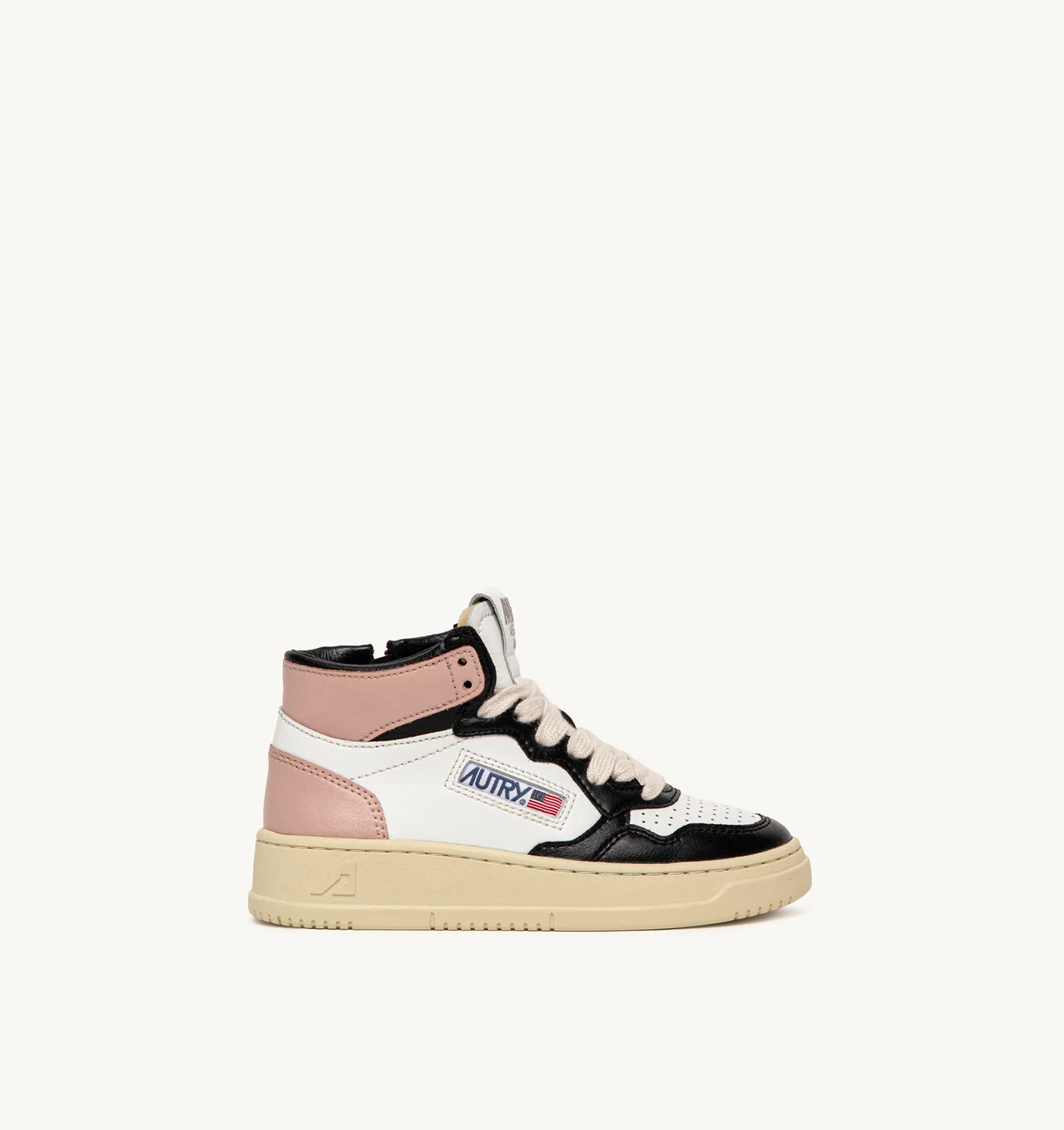 MEDALIST MID SNEAKERS FOR KIDS IN WHITE BLACK AND PINK LEATHER