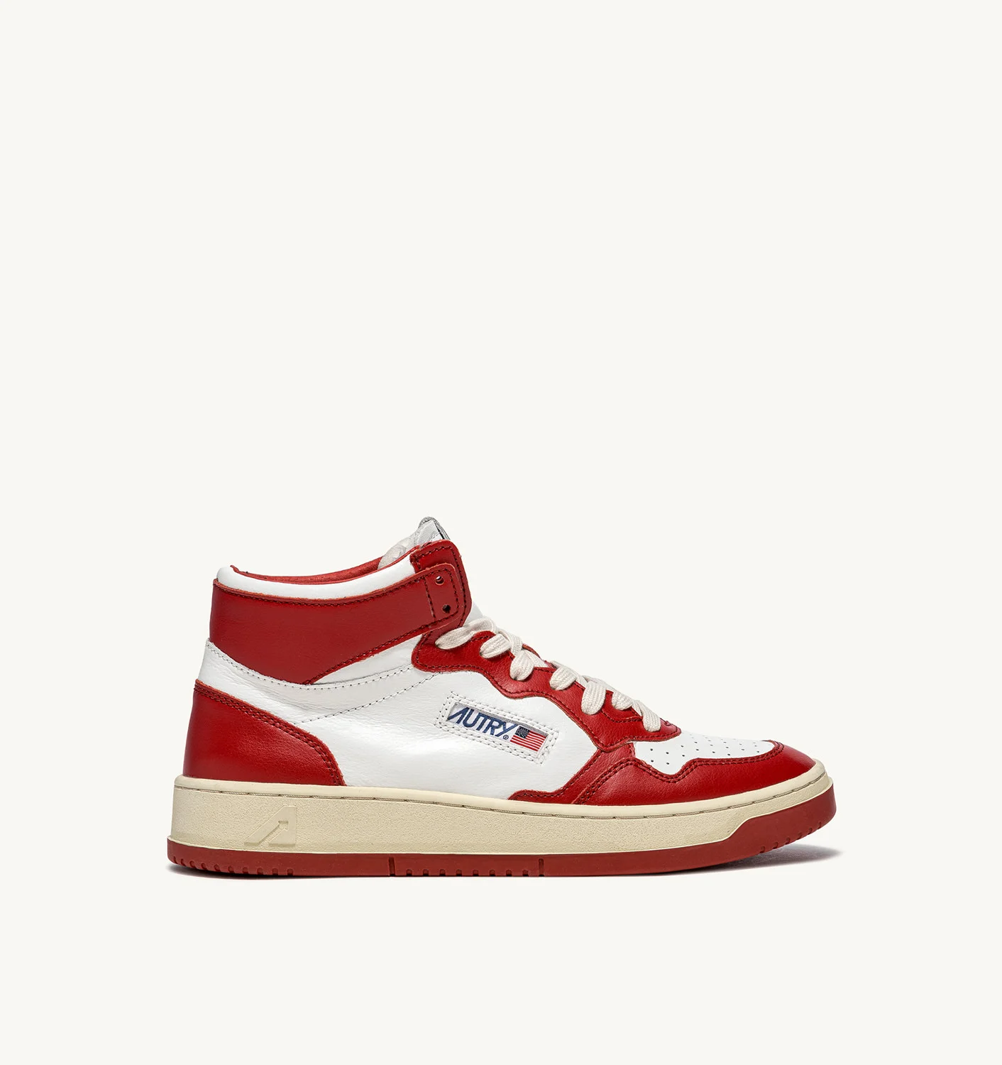 MEDALIST MID BICOLOR SNEAKERS IN WHITE AND RED LEATHER